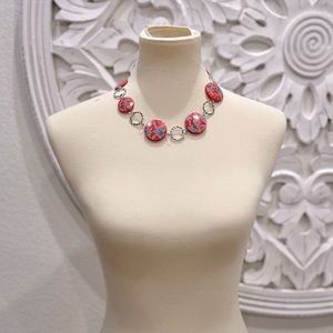 Silver with red circle necklace
